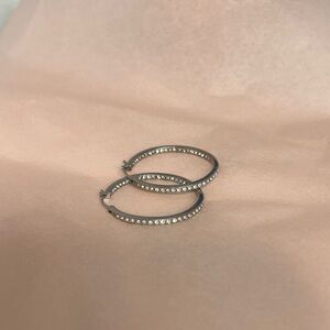 Fossil Silver Crystal-Studded Hoop Earrings - Elegant Sparkle